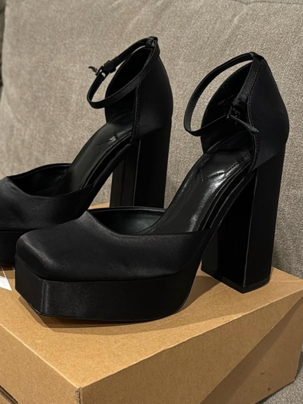 Zara Women's Black Platform Block Heel Ankle Strap